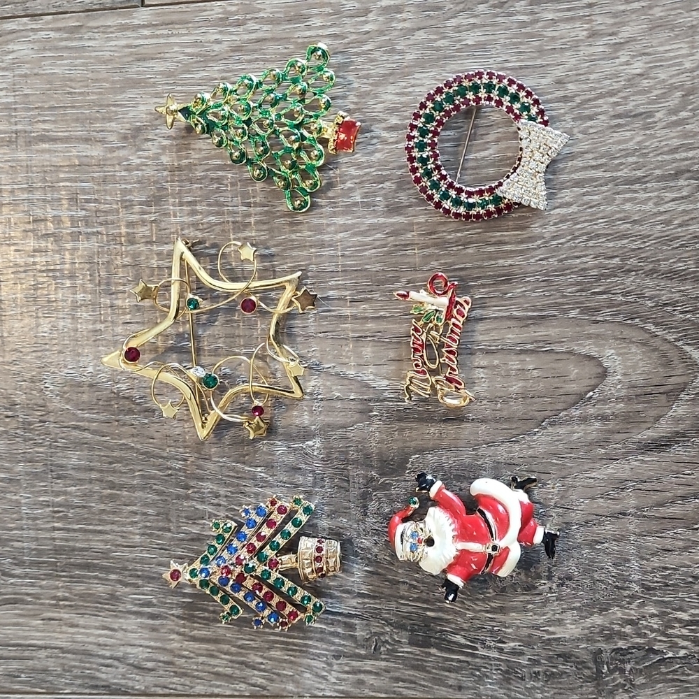 Lot of 6 Vintage Christmas Brooches